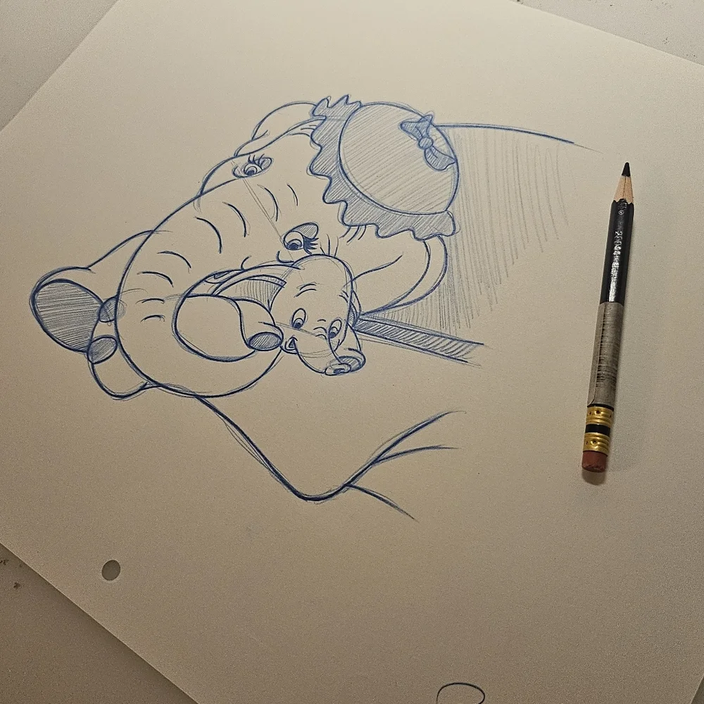 Disney Dumbo and Mrs. Jumbo mom Drawing/Sketch animation art signed - Picture 3 of 6